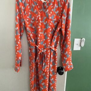 LOFT Red Floral Midi Dress